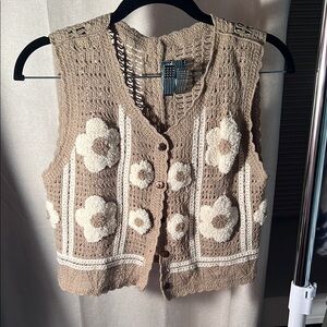 Tan Floral Knit Women's Sweater Vest